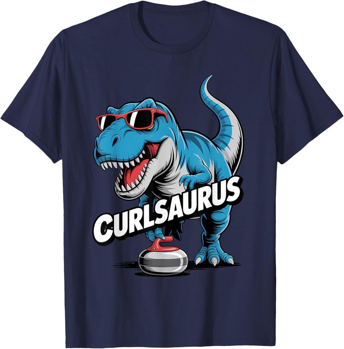 Ice Curling Player T-Rex Dino Funny Curling Dinosaur T-Shirt - T-Shirt | Navy