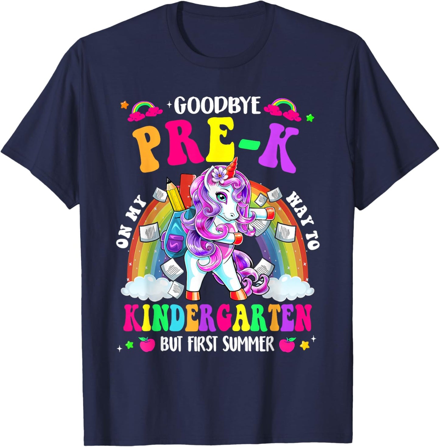 Goodbye Pre-k Graduation to Kindergarten First Summer Boys T-Shirt - T-Shirt | Navy