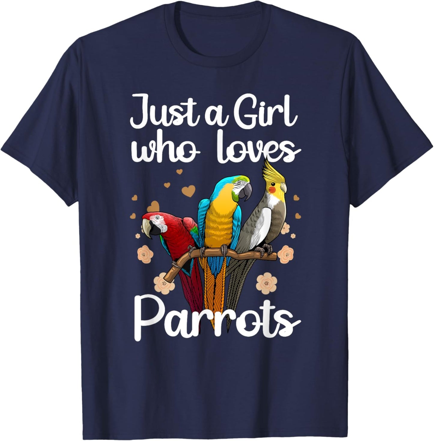 Funny Parrot Gift Parrot Lover Accessories & Stuff Cute Parrot Art Women's Multicolor Short Sleeve for Girls & Female Parrot Lovers T-Shirt - T-Shirt | Navy