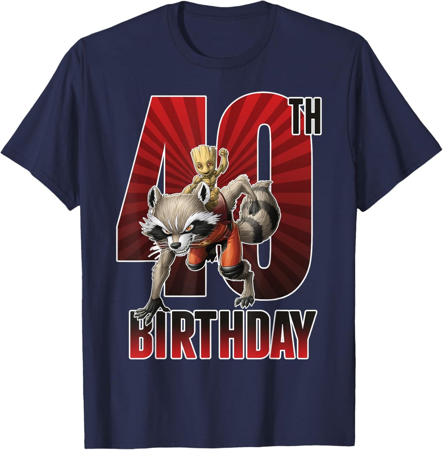 40. Geburtstag von Marvel Rocket und Baby Groot T-Shirt - T-Shirt | Navy