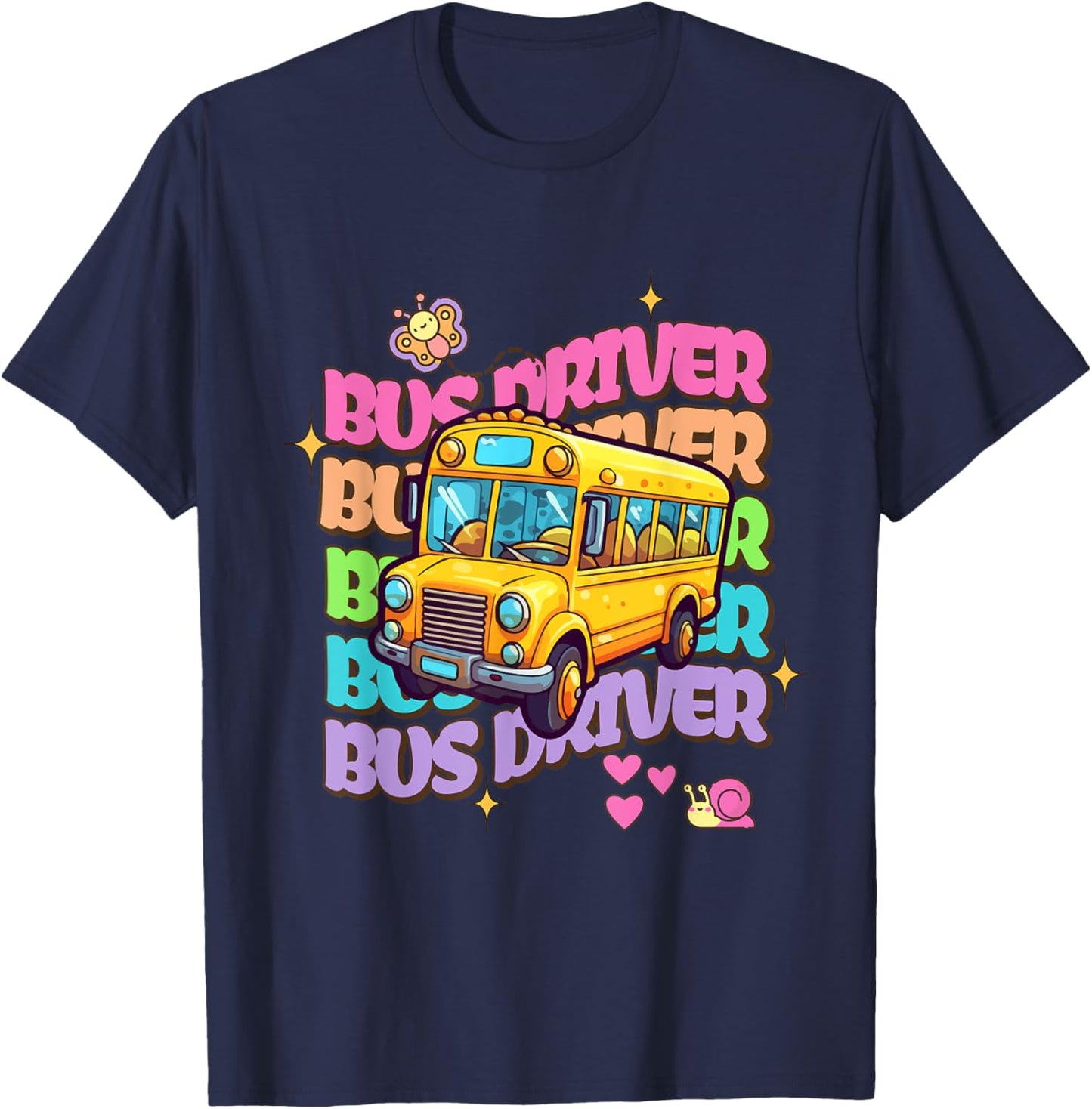 School Bus Driver Groovy Retro Back To School T-Shirt - T-Shirt | Navy