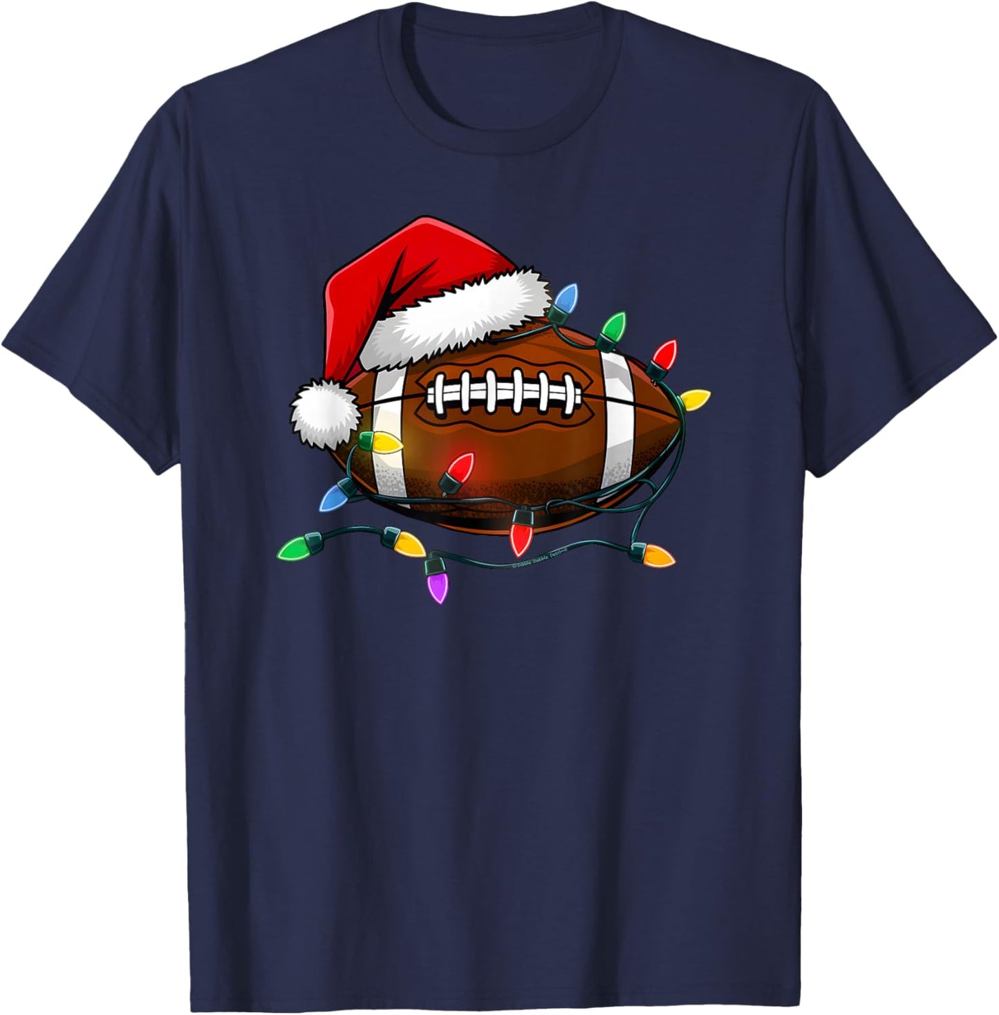 Christmas Football with Santa Hat Christmas Football Player T-Shirt - T-Shirt | Navy