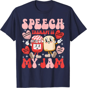 Speech Therapy Pathology is My Jam Candy Heart SLP Valentine T-Shirt - T-Shirt | Navy