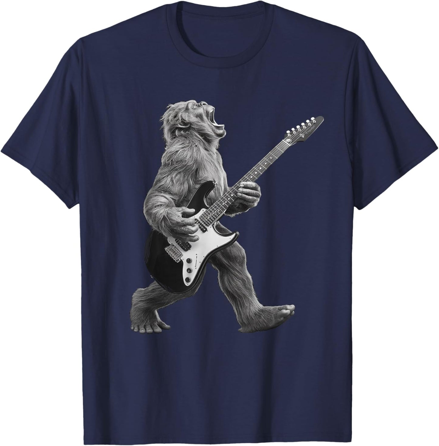 Bigfoot Playing Guitar Rock and Roll Gifts Women Kid T-Shirt - T-Shirt | Navy