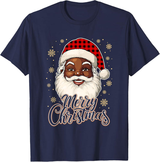 Black African American Christmas Santa Claus Afro Santa Men T-Shirt - T-Shirt | Navy