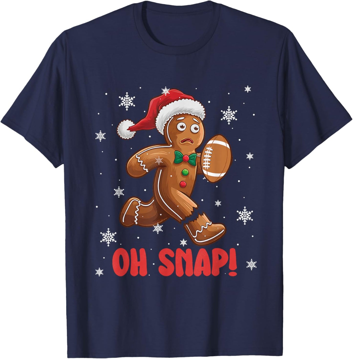 Oh Snap Gingerbread Man American Football Christmas T-Shirt - T-Shirt | Navy
