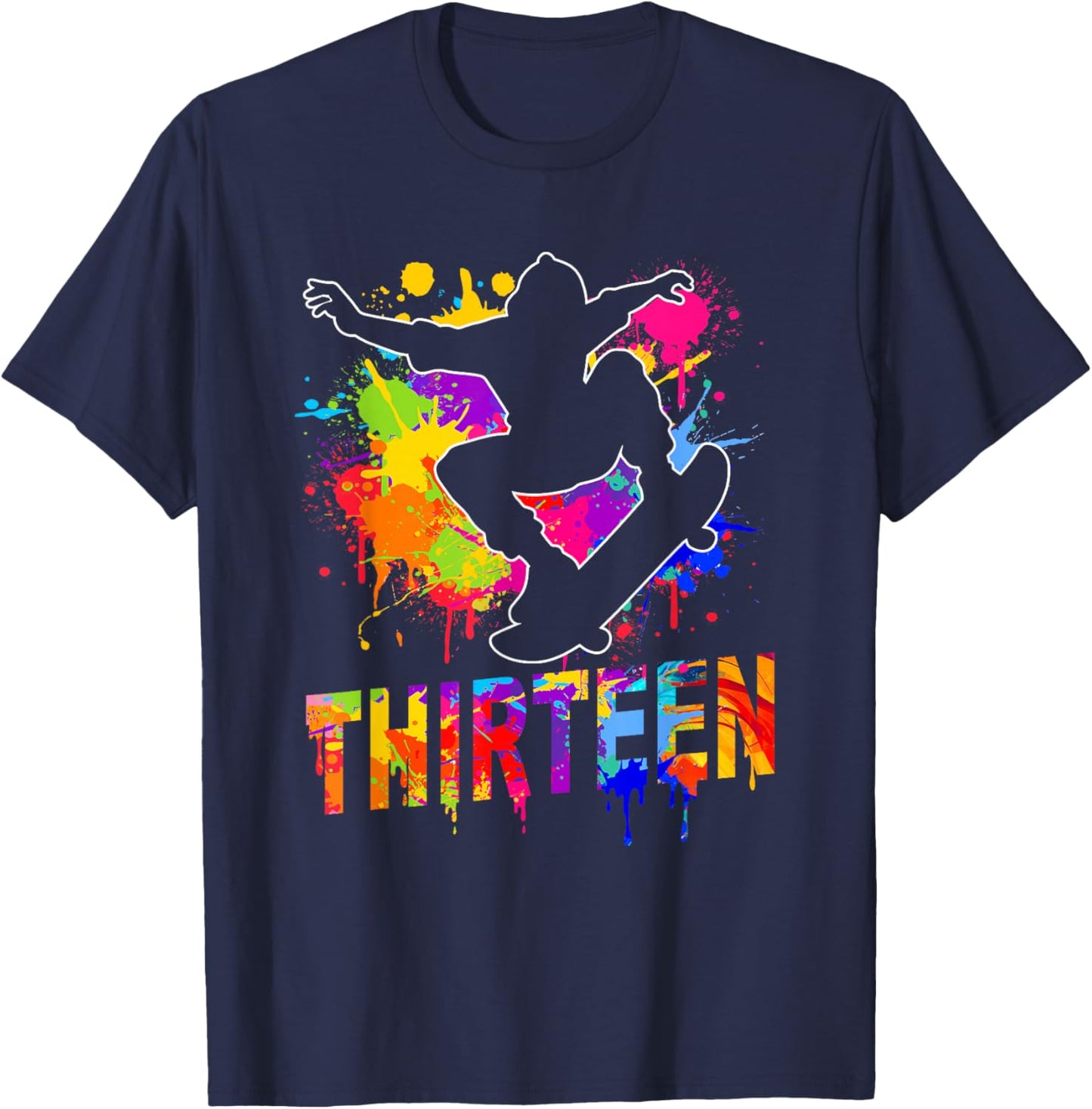 13 Year Old Skateboarder 13th Birthday Skateboard Theme T-Shirt - T-Shirt | Navy
