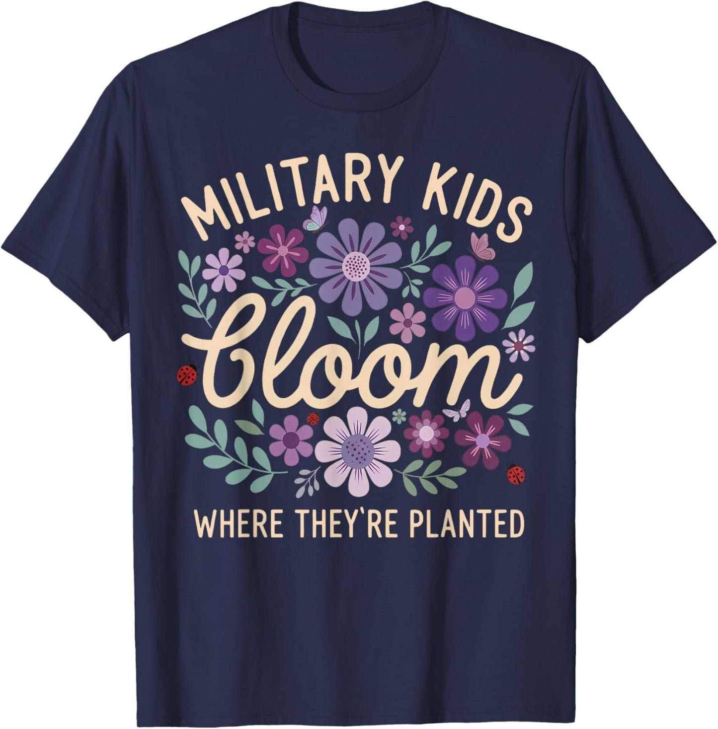Military Kid Dandelion Bloom Where They're Planted Purple Up T-Shirt - T-Shirt | Navy