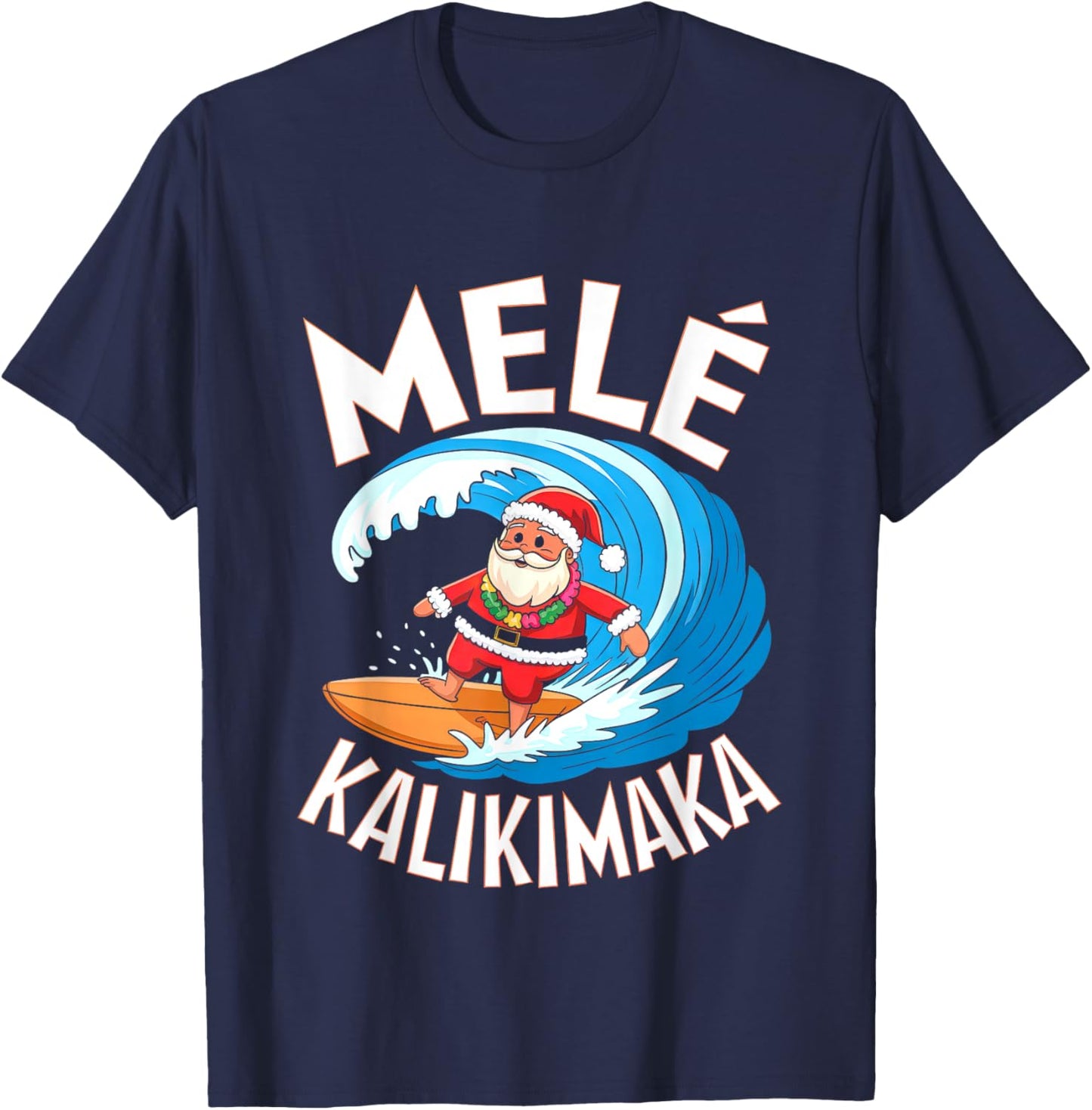 Mele Kalikimaka Surfing Santa Xmas T-Shirt - T-Shirt | Navy