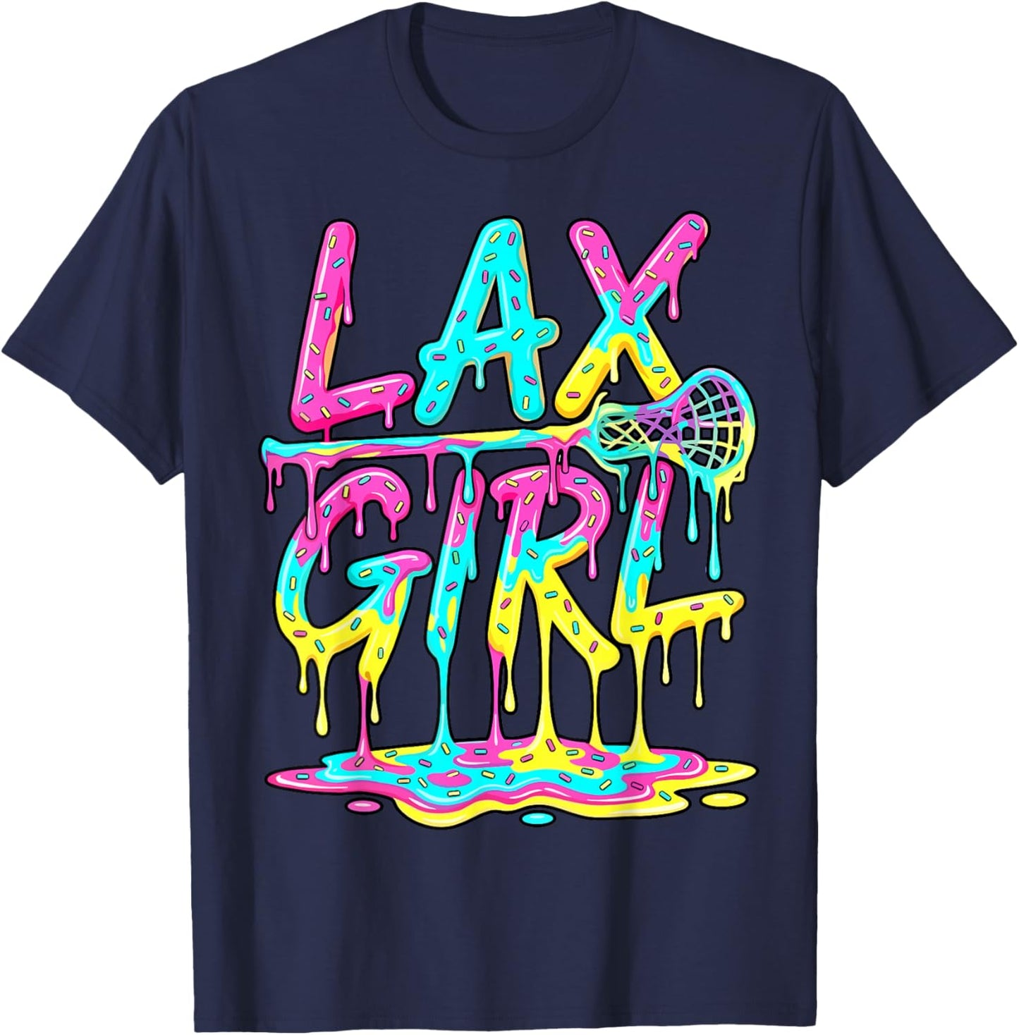 Lax Girl Lacrosse Ice Cream Funny Drip T-Shirt - T-Shirt | Navy