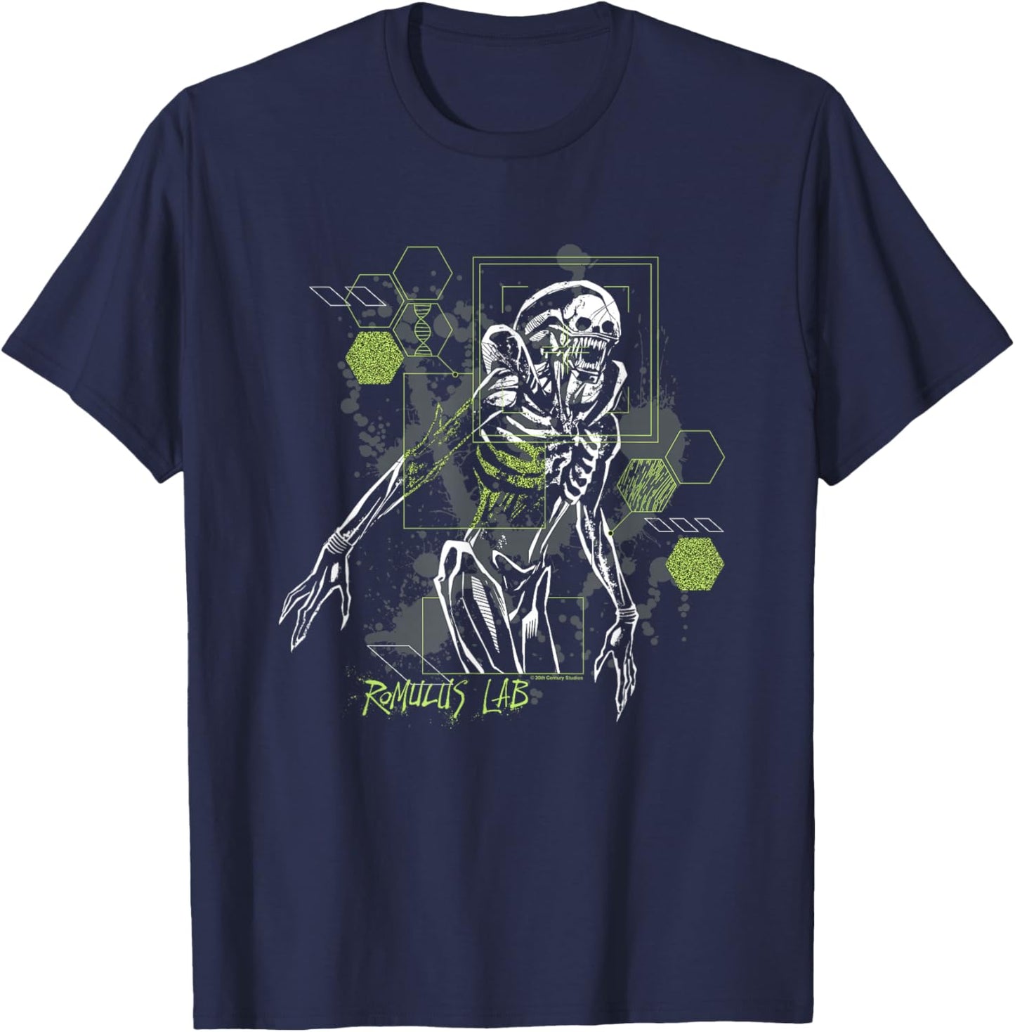 Alien: Romulus Distressed Neon Romulus Lab Schematic T-Shirt - T-Shirt | Navy