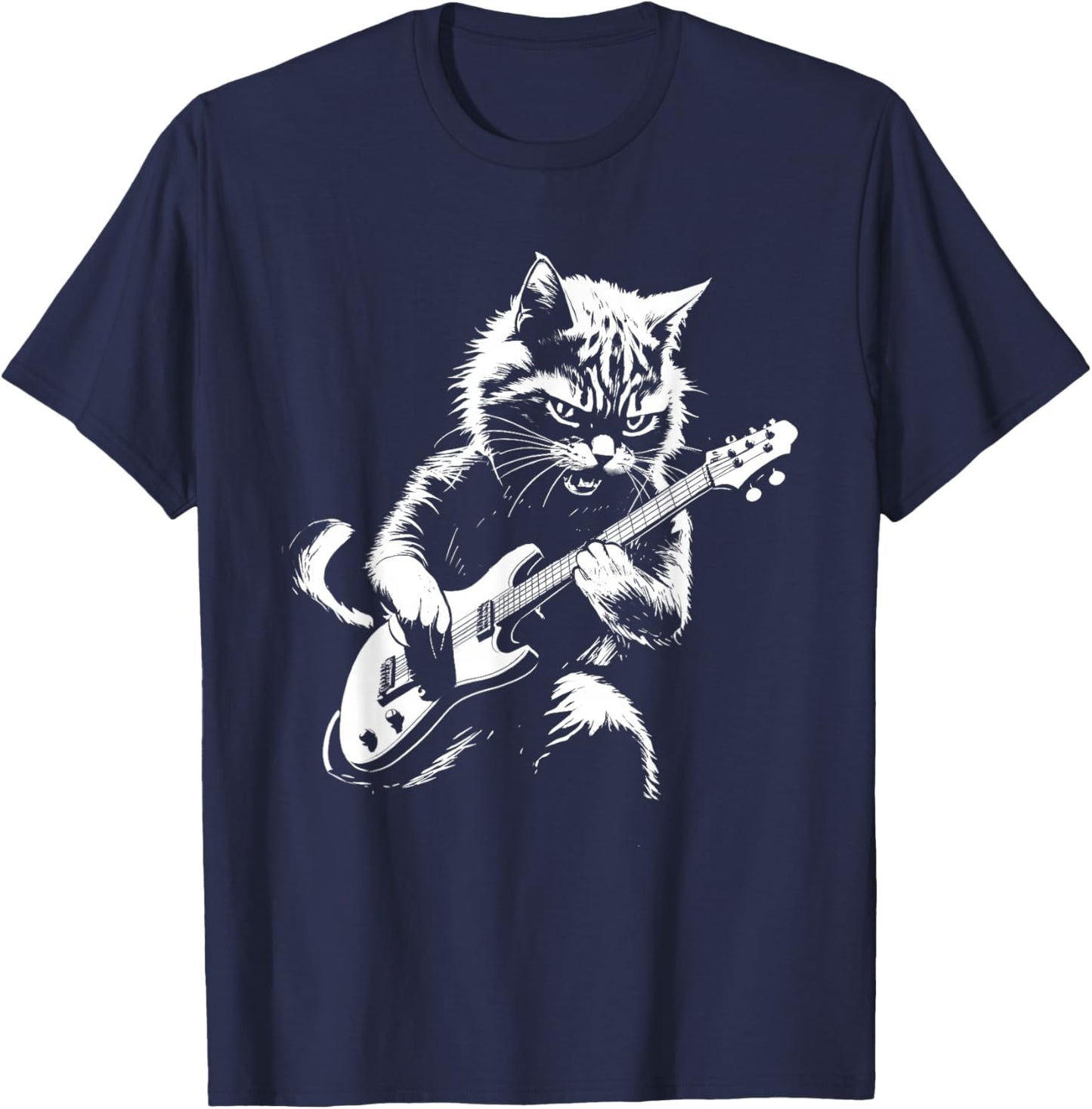 Cat Playing Electric Guitar - Cat Lover Kitten Owner Kitty T-Shirt - T-Shirt | Navy