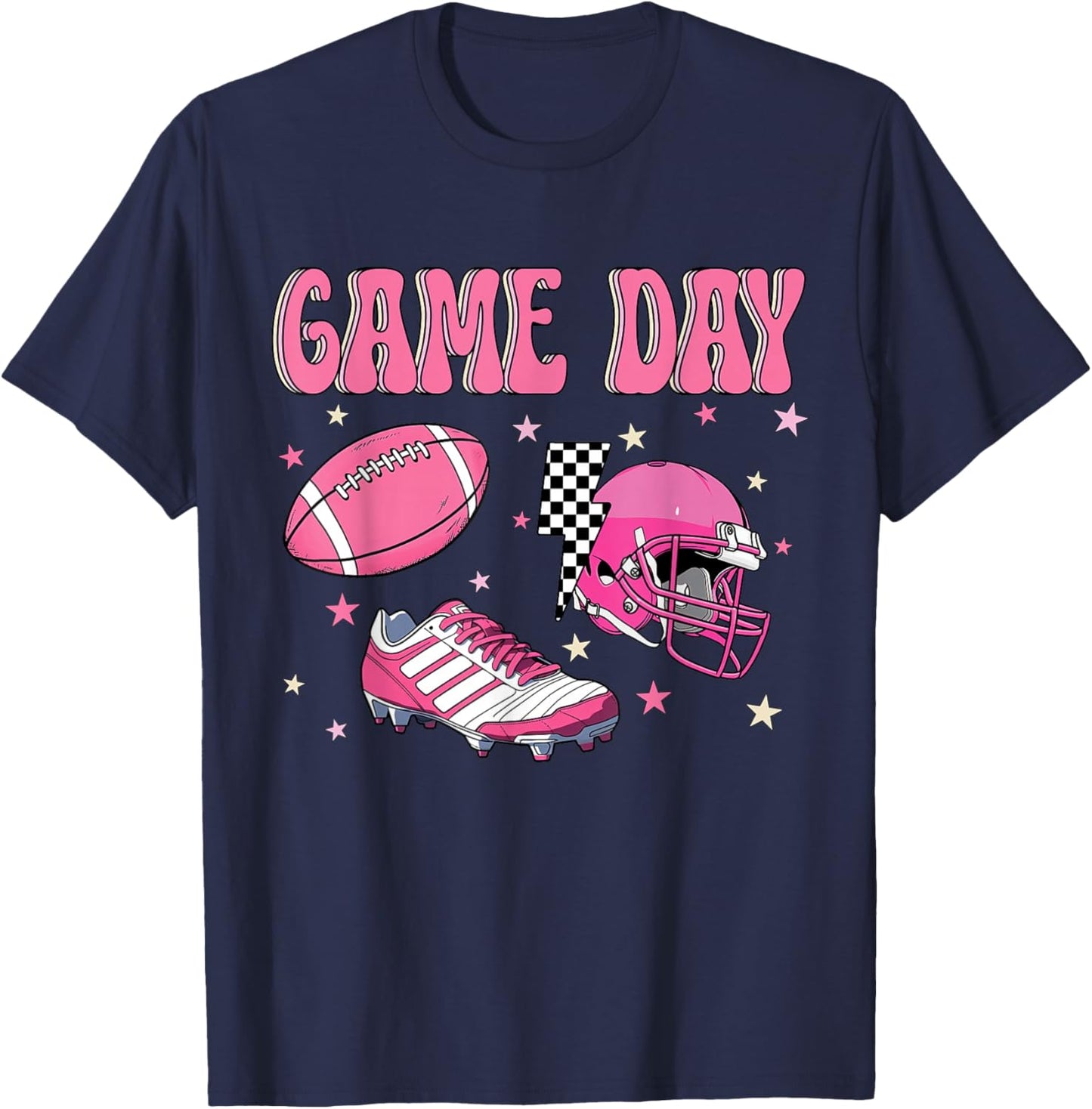Pink Football Game Day Jersey - Sporty Fan Apparel T-Shirt - T-Shirt | Navy