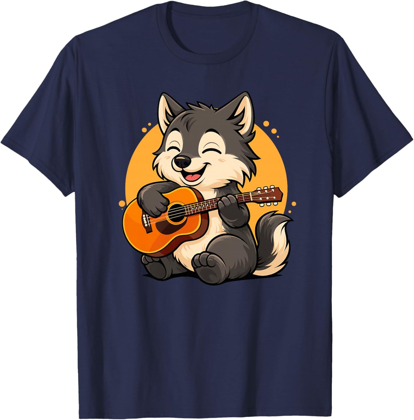 Loup Jouant de la Guitare Graphique Loup garçons Filles Amateurs de Guitare Haut de Gamme T-Shirt - T-Shirt | Navy