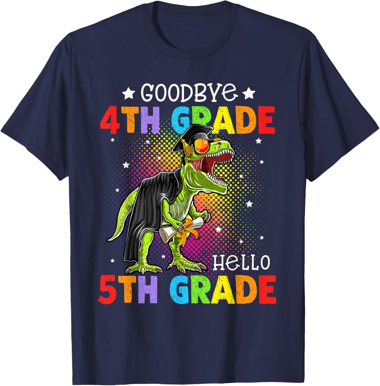 4th Grade Graduation Hello 5th Grade T-Rex Dino Boys Kids T-Shirt - T-Shirt | Navy