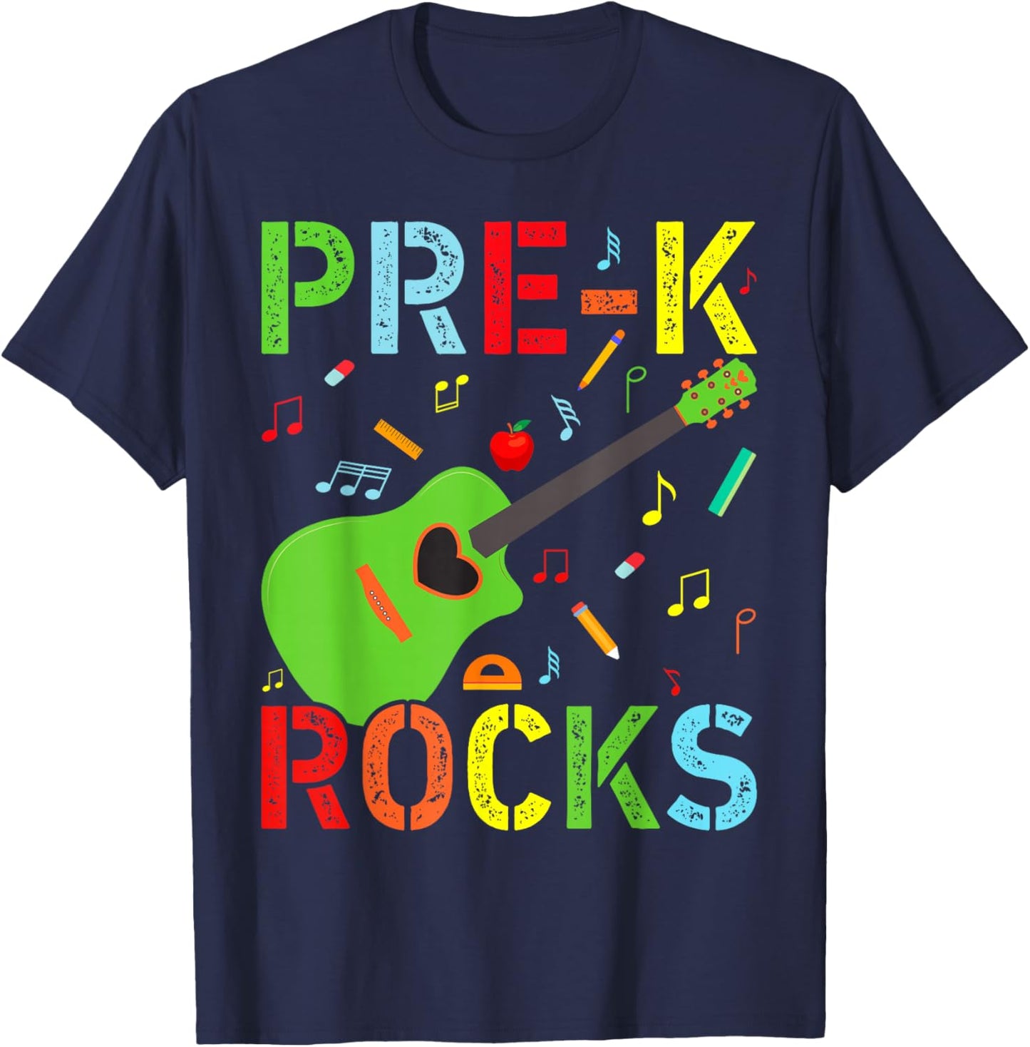 Hello Pre-K Rocks Teacher Team Vibes Rockstar T-Shirt - T-Shirt | Navy