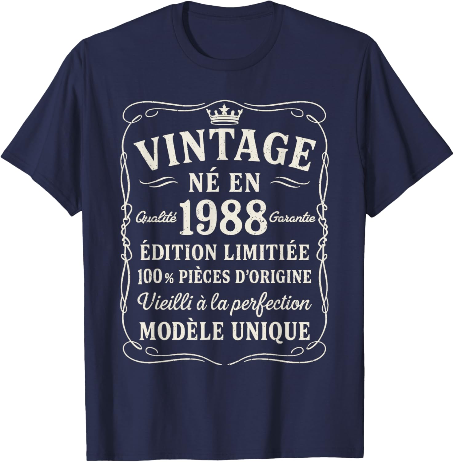 Birthday 38 Years Gift Vintage Born in 1988 38 Years Old Man T-Shirt - T-Shirt | Navy