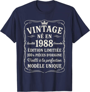 Birthday 38 Years Gift Vintage Born in 1988 38 Years Old Man T-Shirt - T-Shirt | Navy