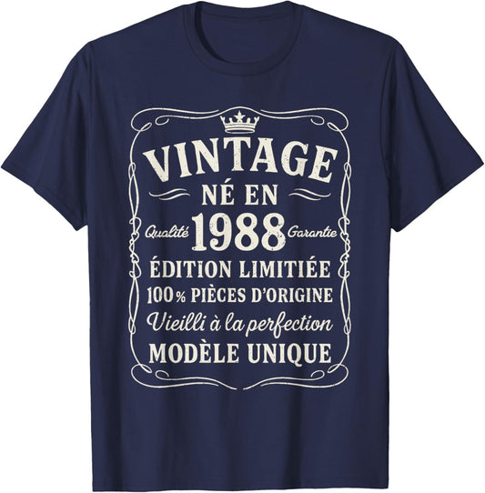 Birthday 38 Years Gift Vintage Born in 1988 38 Years Old Man T-Shirt - T-Shirt | Navy