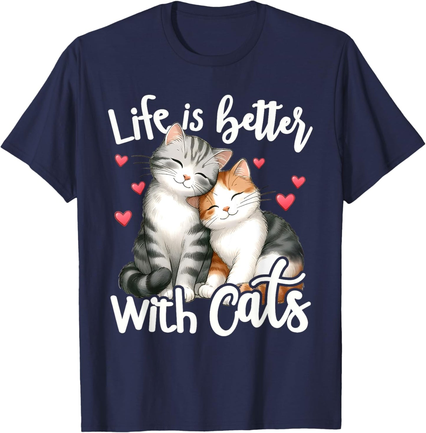 Cute Cat Life is Better with Cats Valentine’s Cat Lover Kids T-Shirt - T-Shirt | Navy