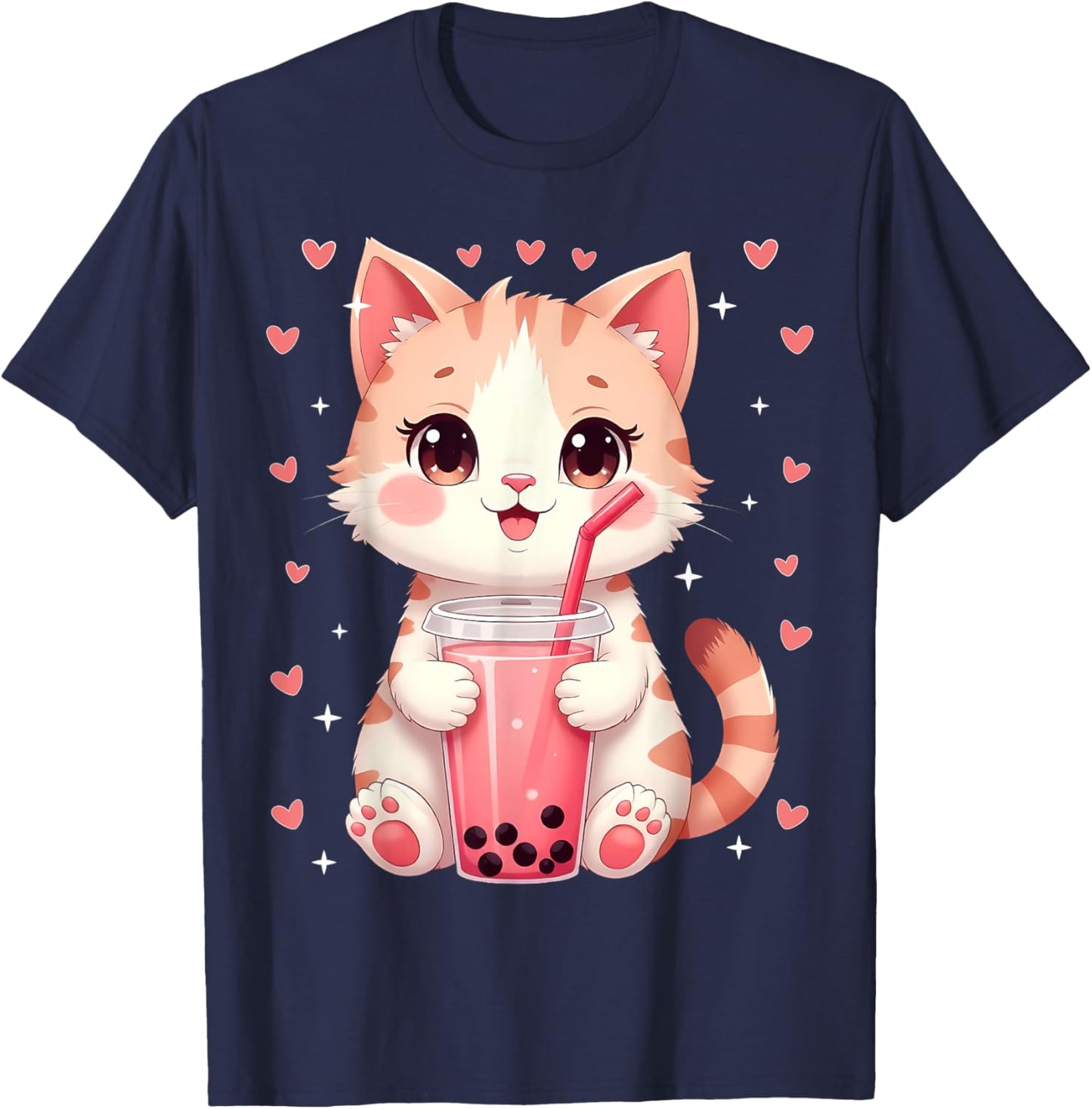 Cat Boba Tea Bubble Tea Anime Girls Women Kawaii Neko Lover T-Shirt - T-Shirt | Navy
