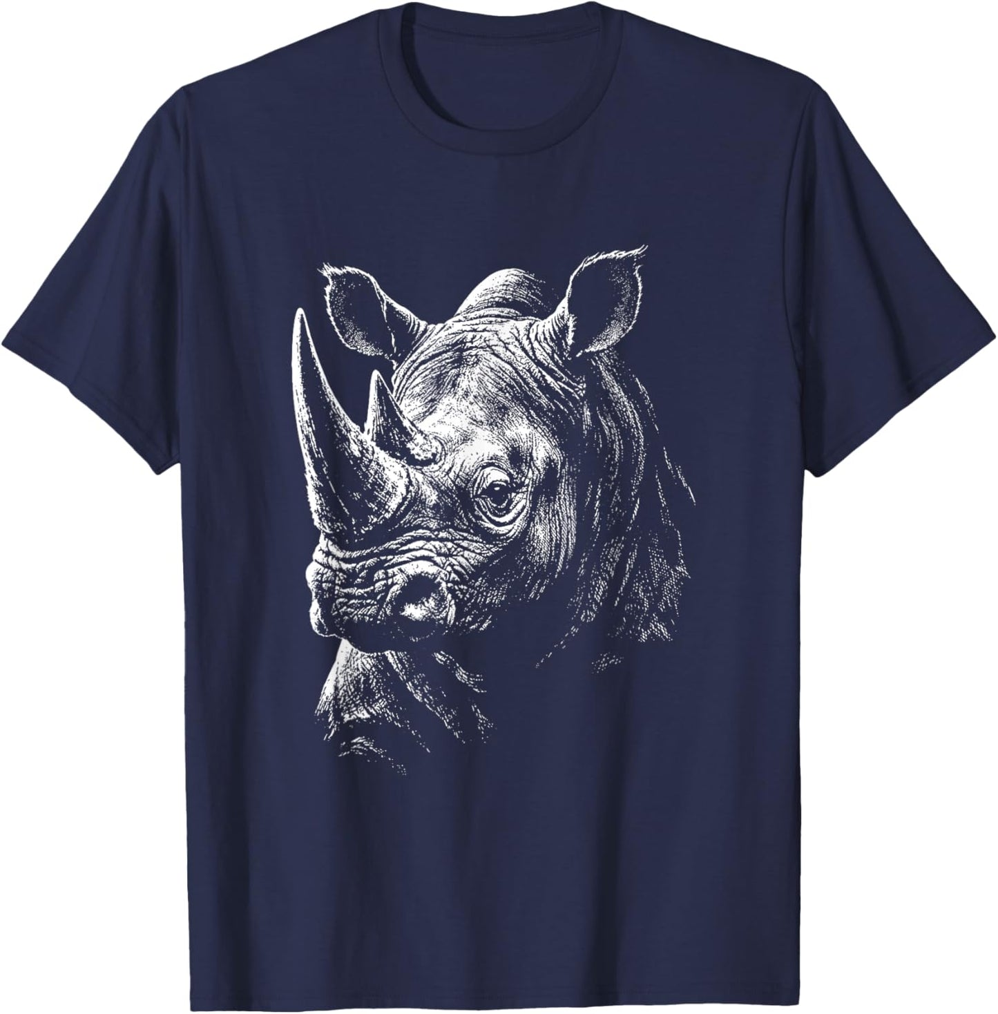Rhino Portrait Black and White Rhinoceros Lover T-Shirt - T-Shirt | Navy