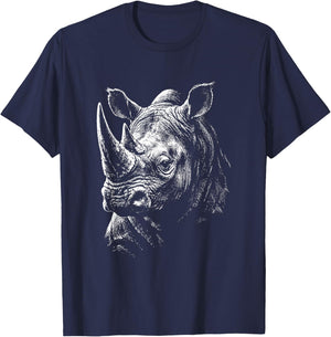 Rhino Portrait Black and White Rhinoceros Lover T-Shirt - T-Shirt | Navy