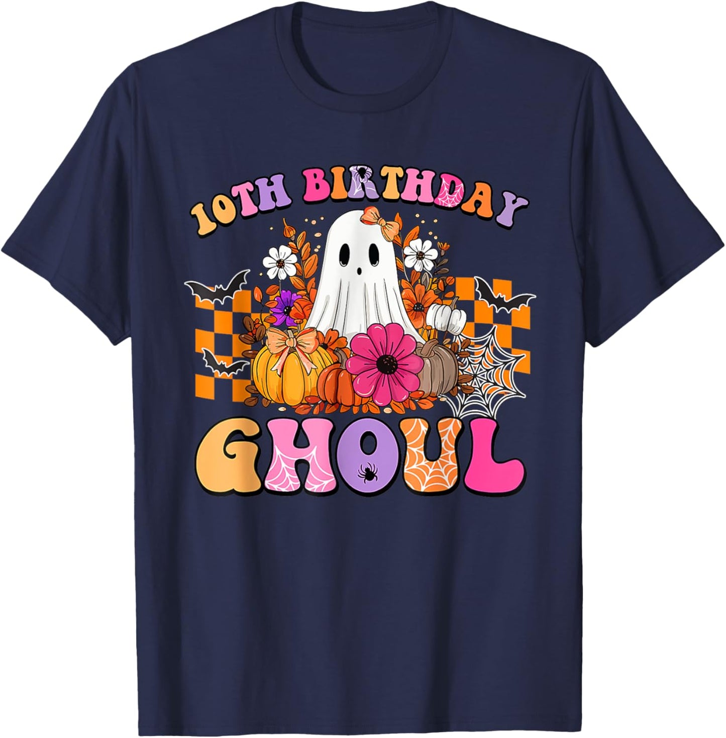 Halloween Ghoul 10 Year Old 10th Birthday Spooky Ghost T-Shirt - T-Shirt | Navy