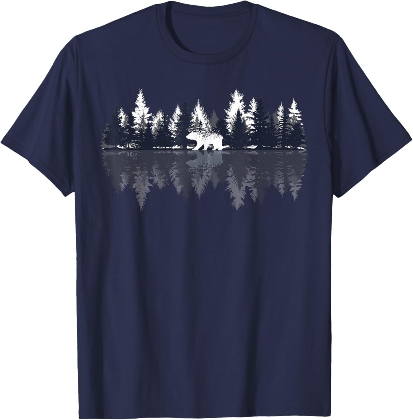 Lake Shadow Bear Shadow Graphic Mountains Forrest Outdoor T-Shirt - T-Shirt | Navy