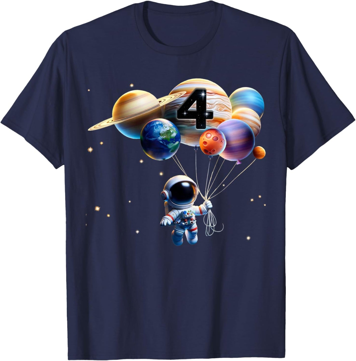 4 Years Old Birthday Boy Gifts Astronaut Planet 4th Four T-Shirt - T-Shirt | Navy