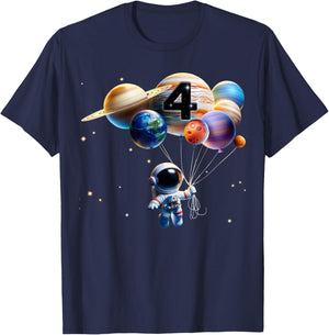 4 Years Old Birthday Boy Gifts Astronaut Planet 4th Four T-Shirt - T-Shirt | Navy