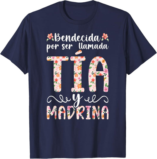 Bendecida Tia Madrina Spanish Godmother Proposal T-Shirt - T-Shirt | Navy