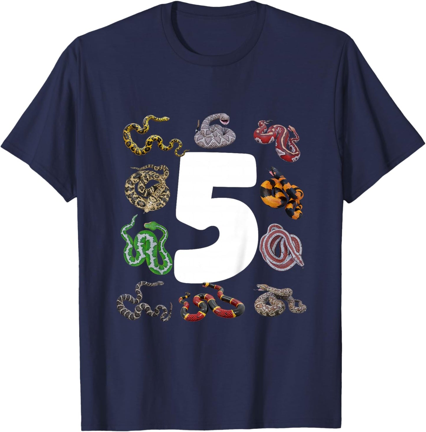 5th Snake Birthday Party Five Year Old Snake Lover Birthday T-Shirt - T-Shirt | Navy