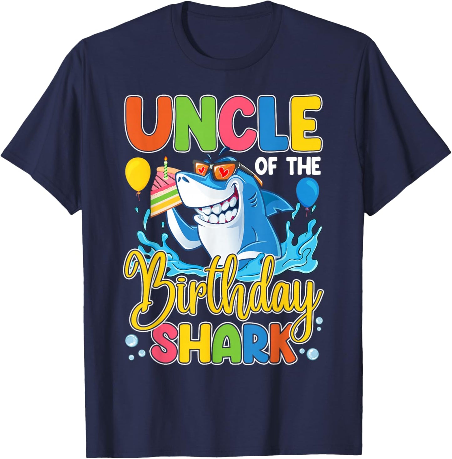 Funny Uncle Of The Shark Birthday Animal Lover Boys Girls T-Shirt - T-Shirt | Navy