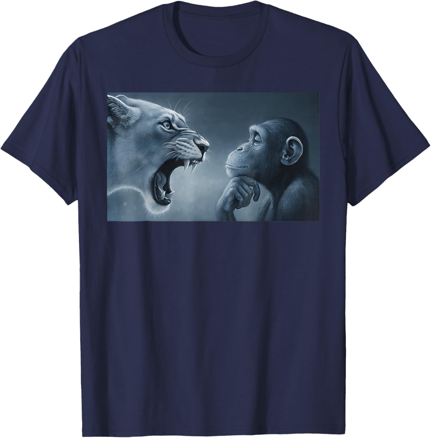 Lion Yelling at Monkey Monkey and Lion Meme Monkey Thinking T-Shirt - T-Shirt | Navy