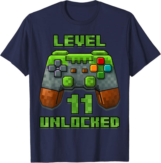 11th Birthday 11 Years Old Birthday Boy Gamer Pixel Number T-Shirt - T-Shirt | Navy