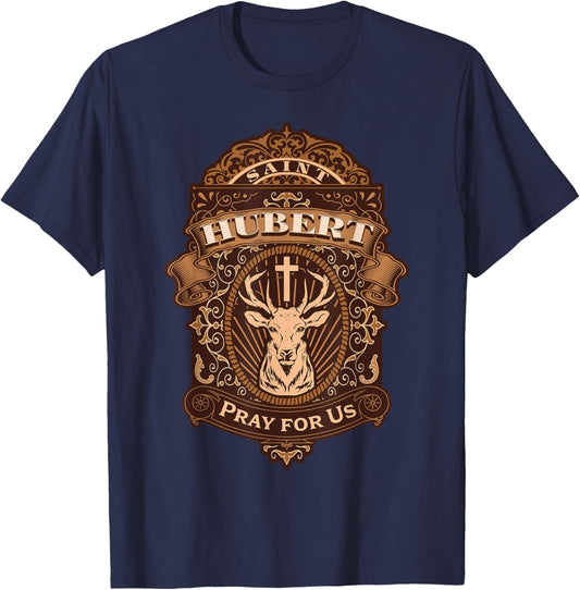 Hubert Hubertus Patron Saint of Catholic Deer Hunters T-Shirt - T-Shirt | Navy