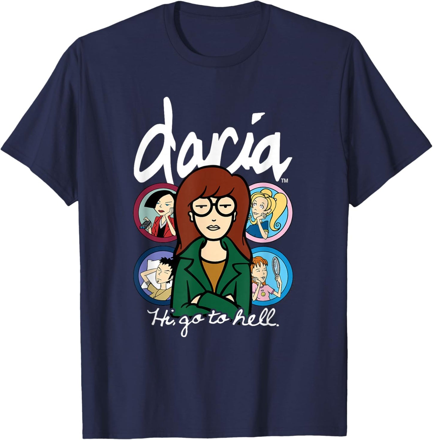 Daria Portrait with Character Bubbles Retro Cartoon T-Shirt - T-Shirt | Navy