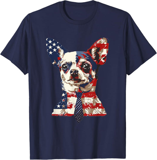 Chihuahua USA Patriotic American Flag 4th of July US T-Shirt - T-Shirt | Navy