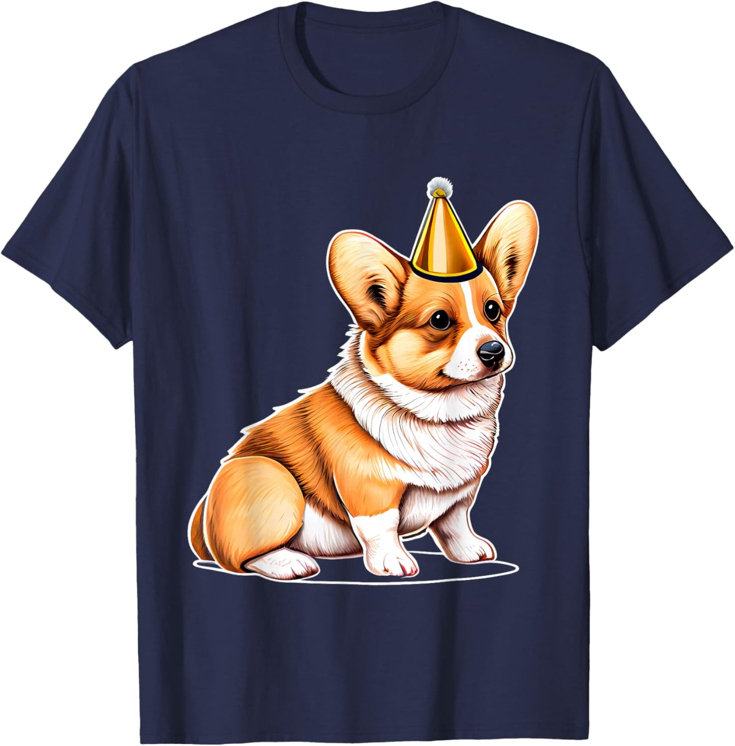 Adorable Corgi With Party Hat Birthday T-Shirt - T-Shirt | Navy