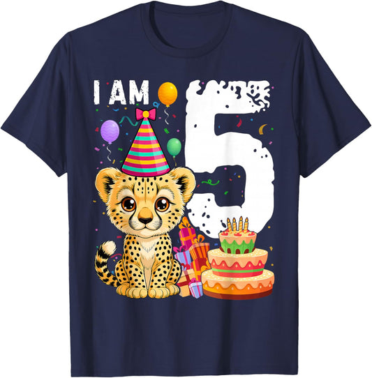 5 Years Old Birthday Cheetahs Boy Girl T-Shirt - T-Shirt | Navy