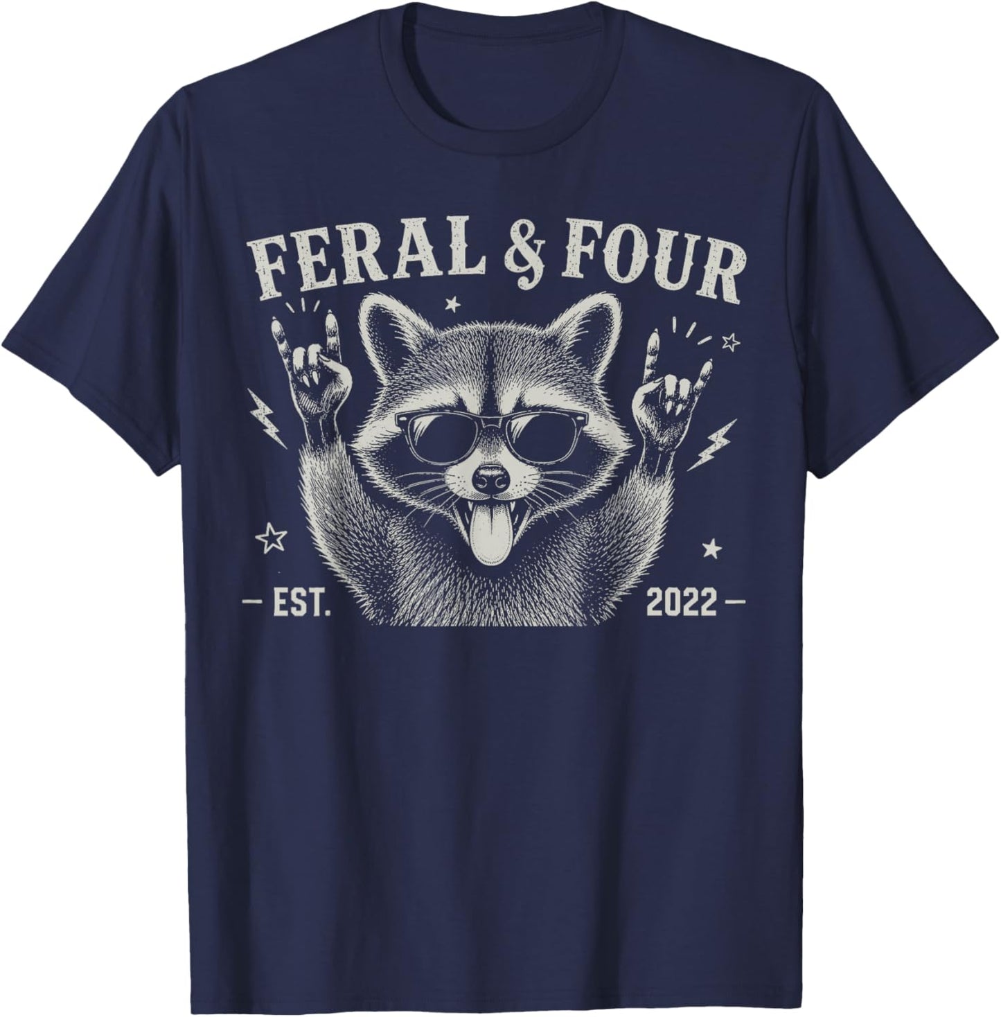 Funny Feral and Four Raccoon 4th Birthday Shirts Girls Boys T-Shirt - T-Shirt | Navy