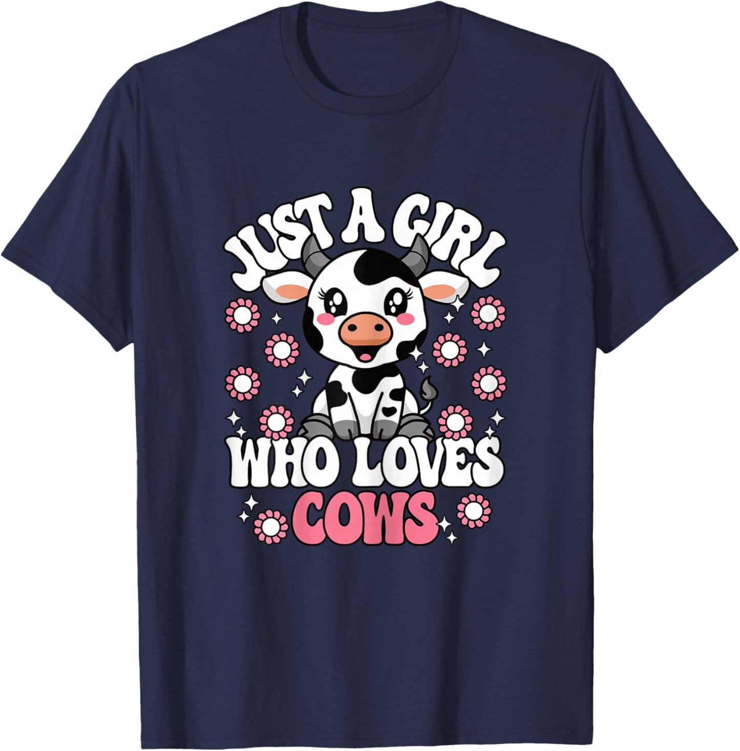 Just A Girl Who Loves Cows Cute Cow Lover Girls Kids T-Shirt - T-Shirt | Navy