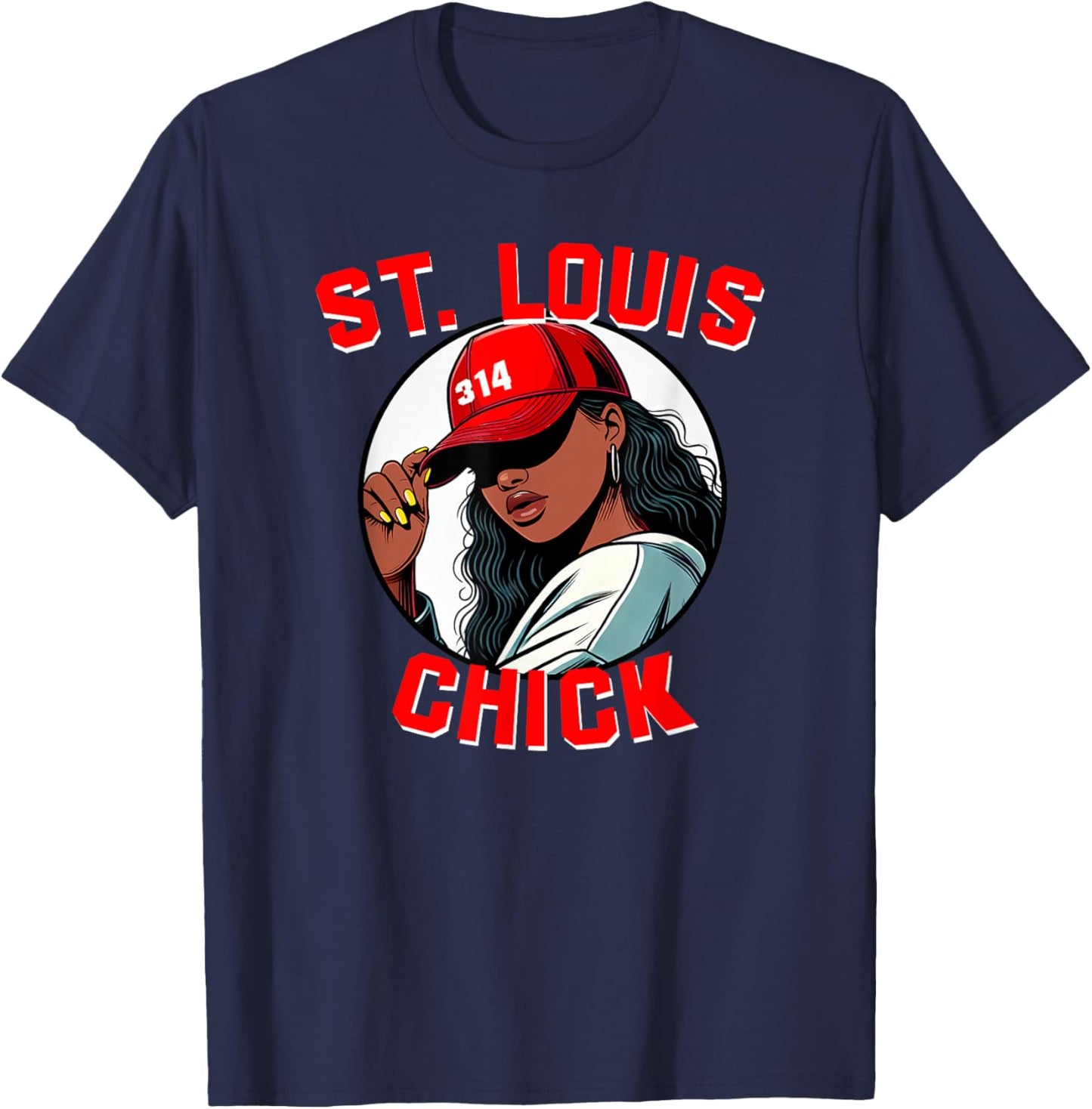 St. Louis Chick 314 Black Woman Red Hat T-Shirt - T-Shirt | Navy