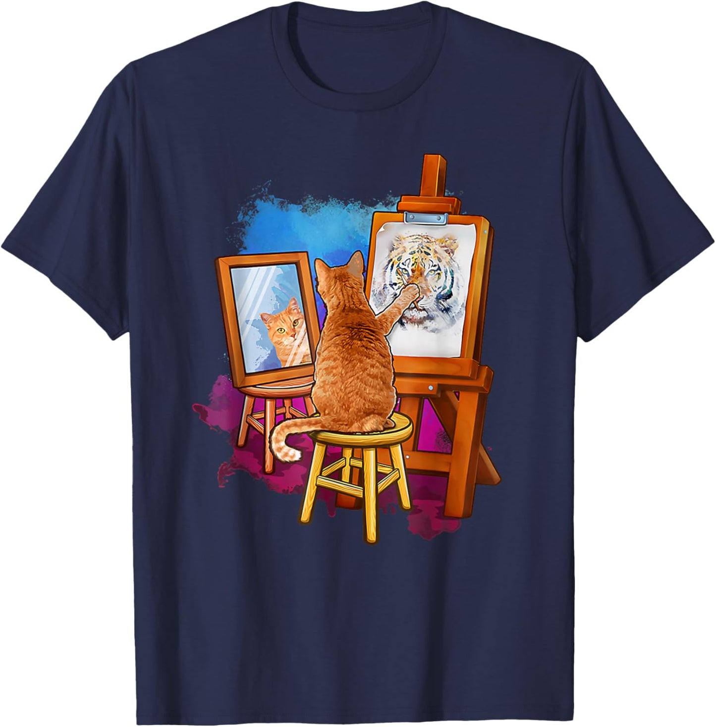 Cat paints self-portrait as a tiger T-Shirt - T-Shirt | Navy
