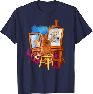Cat paints self-portrait as a tiger T-Shirt - T-Shirt | Navy