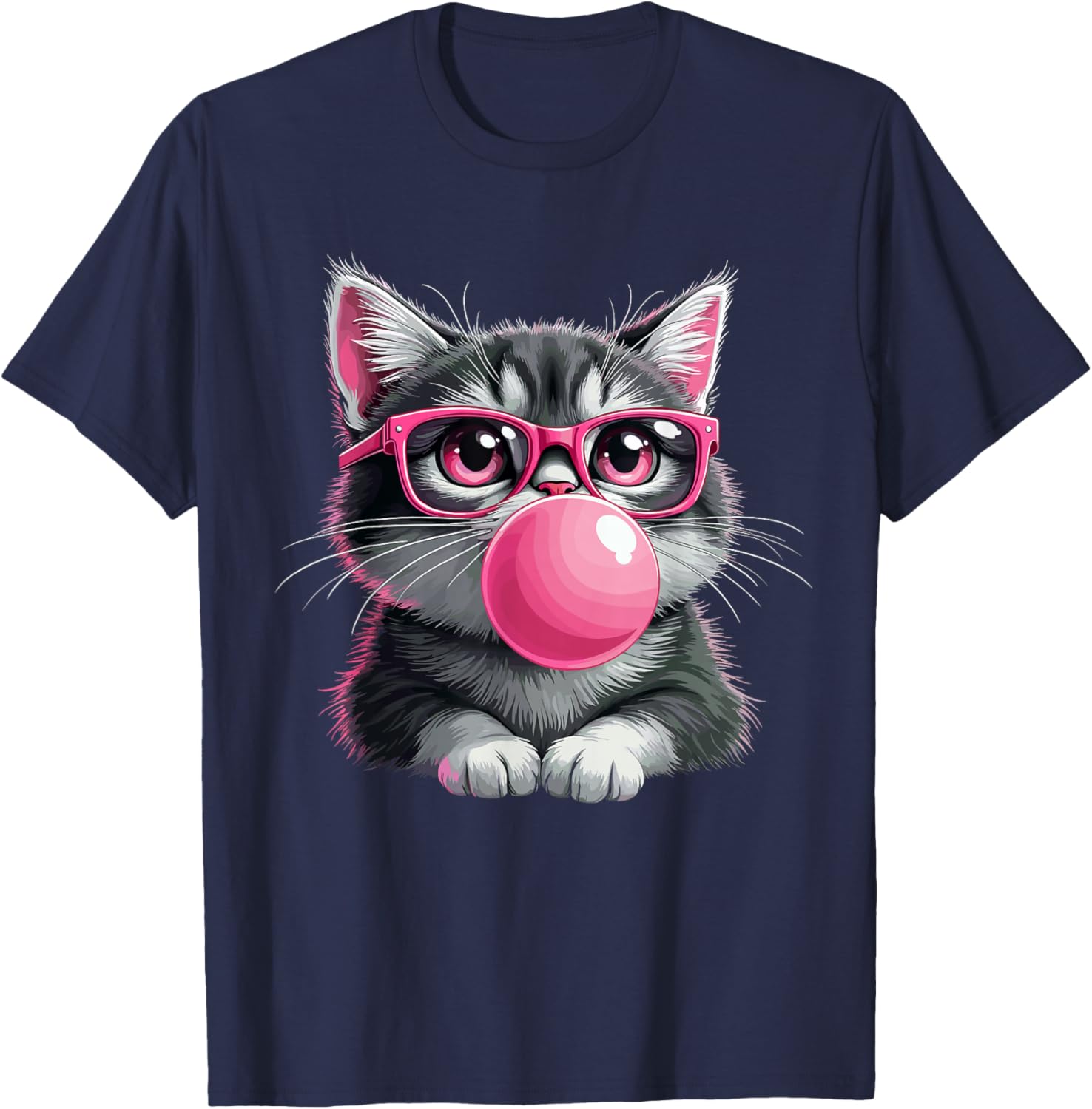 Bubble Gum Cute Funny Cat Lovers Men Women Kids Girls T-Shirt - T-Shirt | Navy