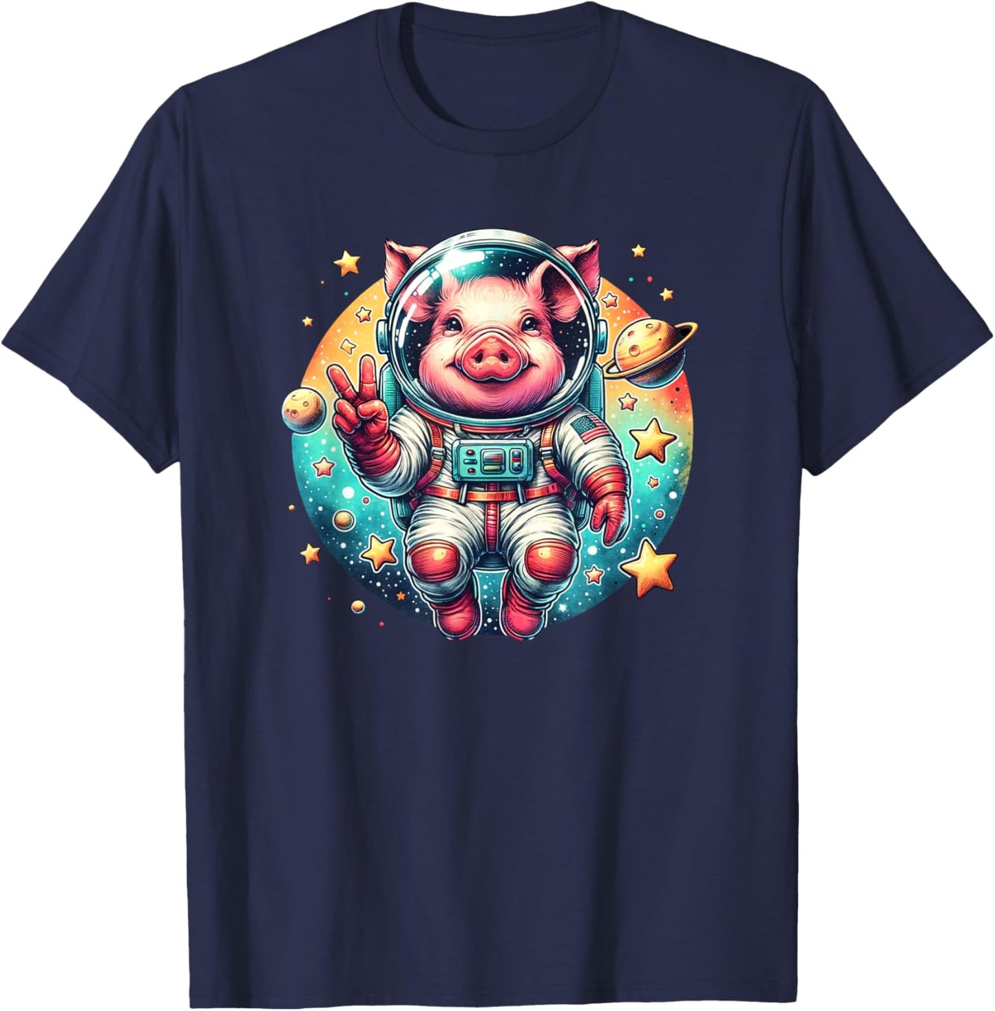 Funny Pig Astronaut in Space for Pig Lover T-Shirt - T-Shirt | Navy