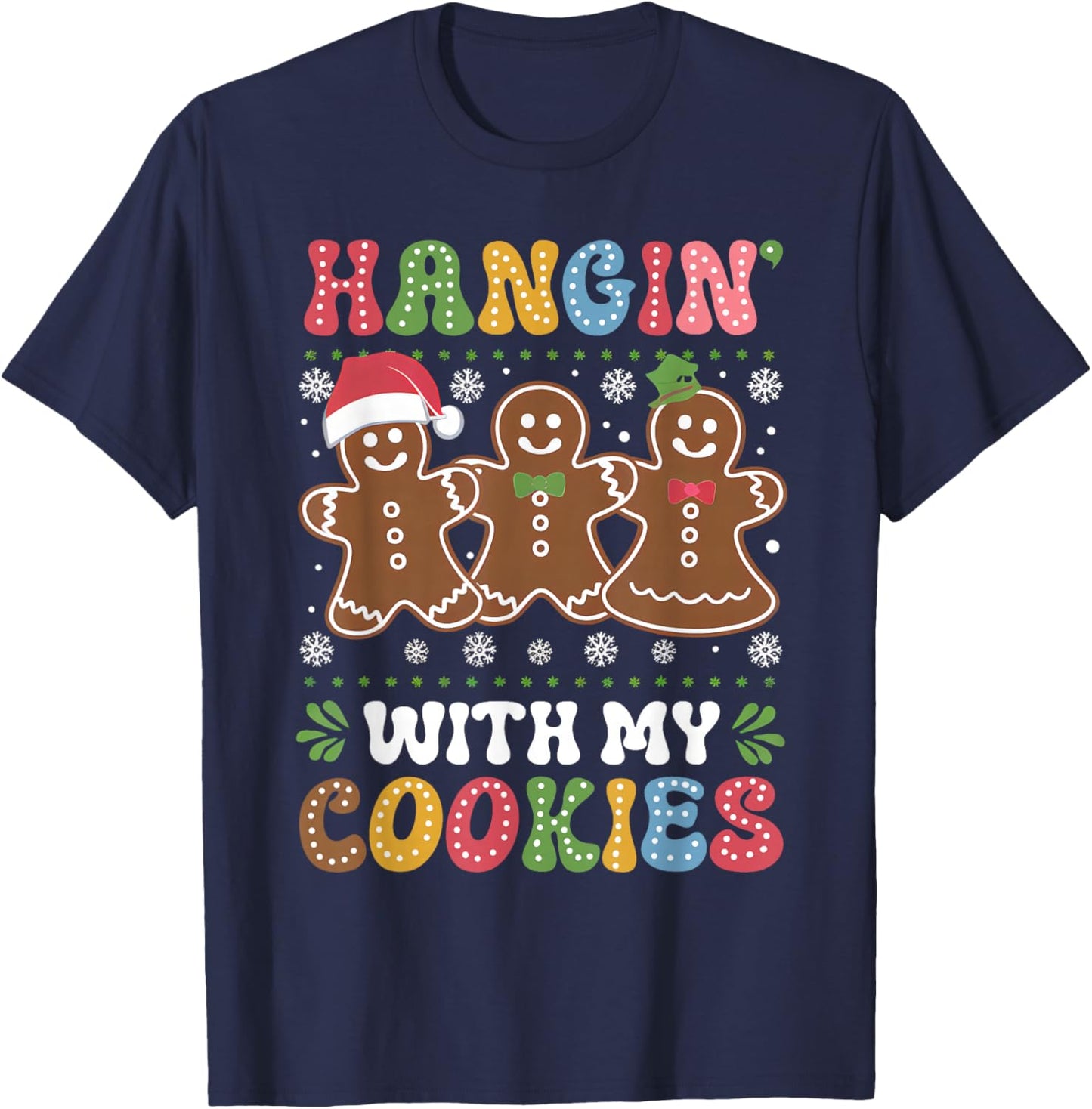 Groovy Hangin With My Cookies Gingerbread Christmas Teacher T-Shirt - T-Shirt | Navy