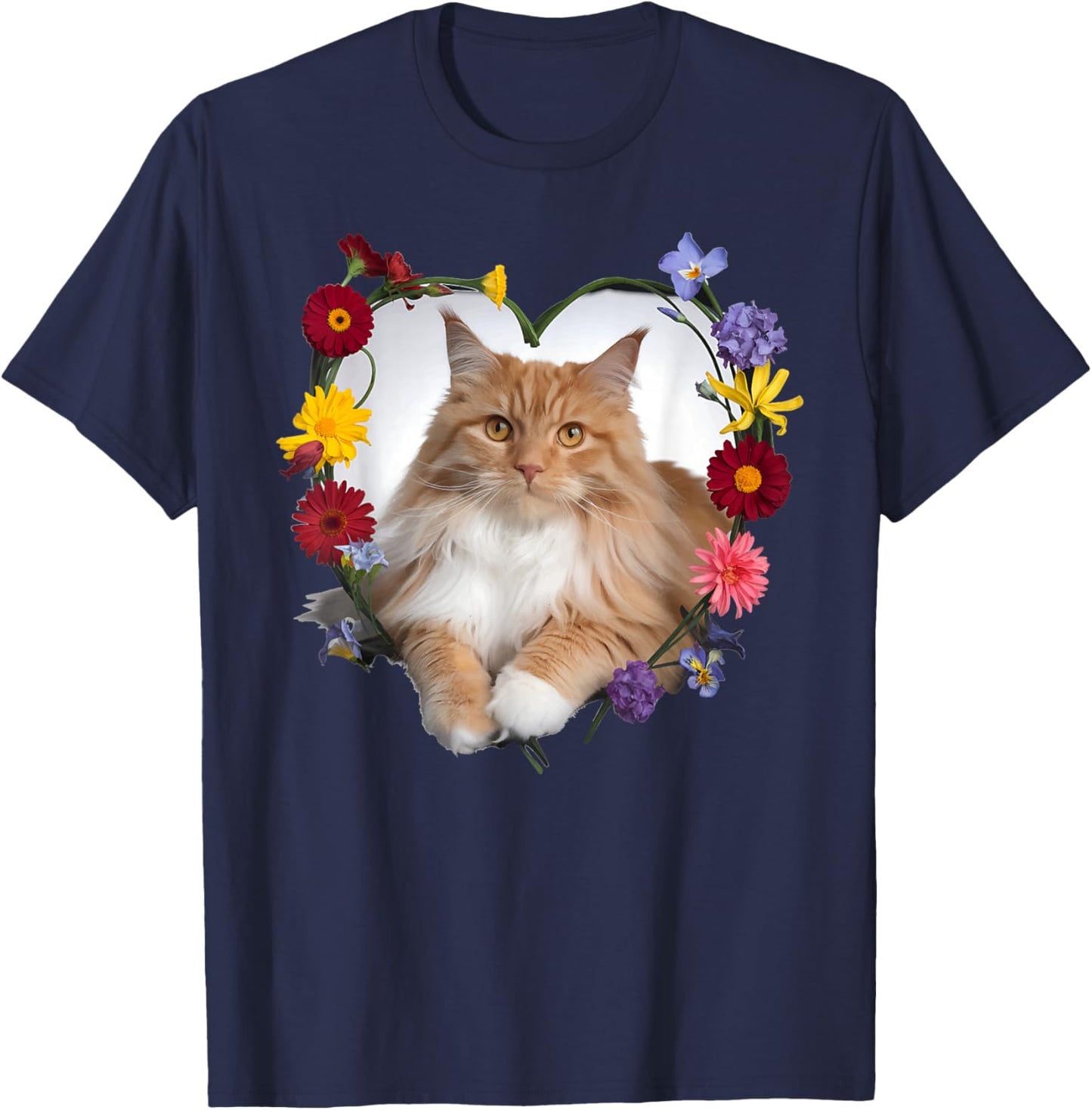 Orange Maine Coon Cat Pet Lover Heart Valentine T-Shirt - T-Shirt | Navy